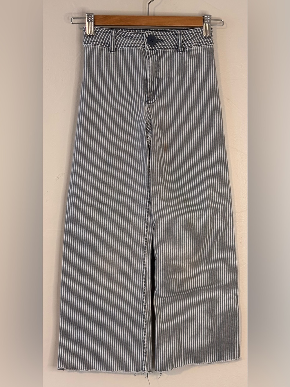 Zara Girls Size 9 Striped Wide-Leg Frayed Hem Denim